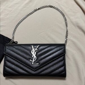 Yves Saint Laurent Black Chevron Leather Clutch